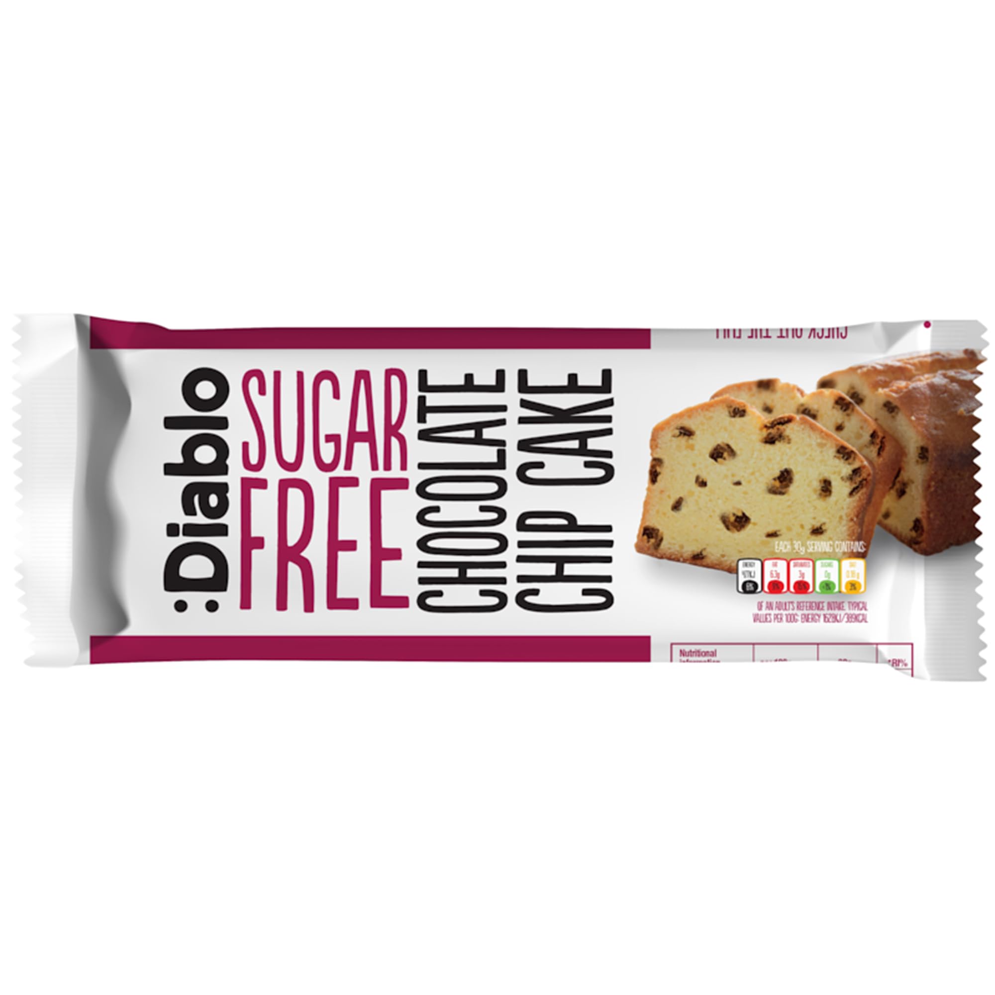 Diablo Sugar Free Chocolate Chip Cake – Healthy Snacks Sweet Treat, Cakes & Desserts for All, Ideal for Snack Time, Tea & Party Treat, Halal & Kosher Approved – 200g (Pack of 1)