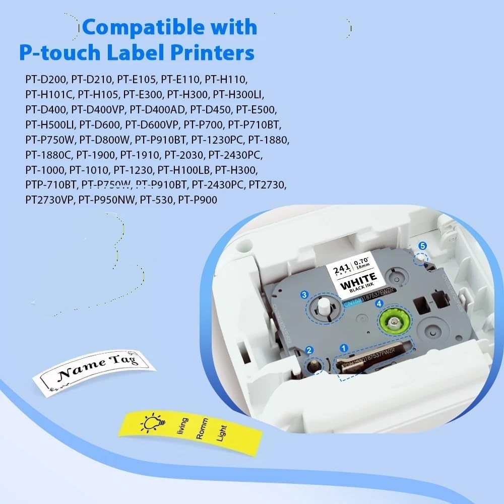 5 ~ 20 PK 18 mm TZe241 compatibili per nastro TZe da 18 mm TZe-241 TZe141 TZe441 TZe541 TZe641 TZe741 per etichettatrice Brother PT (10 pezzi colori misti)