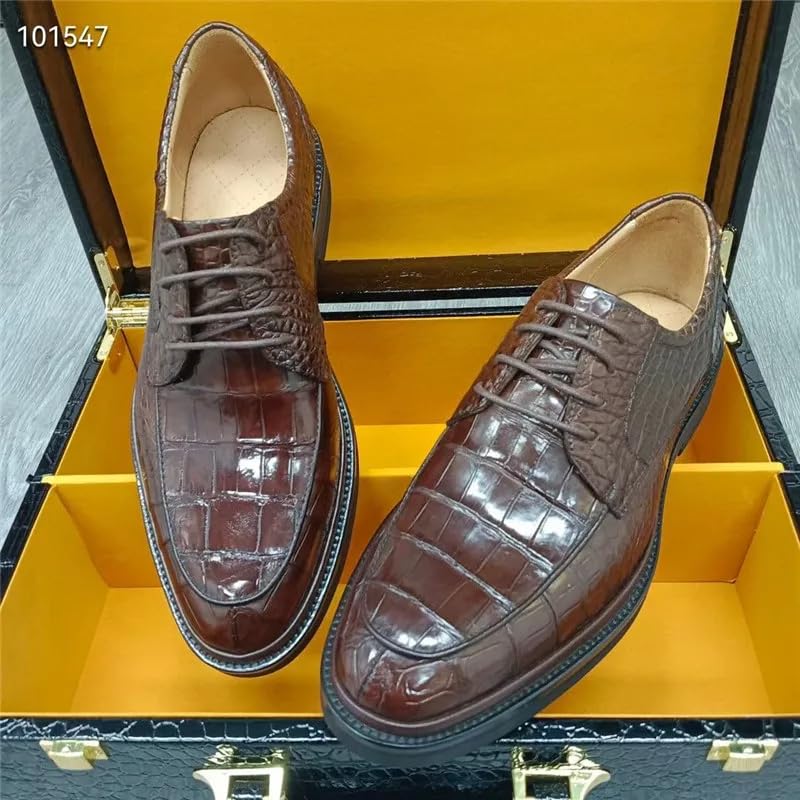 Authentic Crocodile Skin Classic Designer Businessmen Brown Dress Shoes Genuine Real Alligator Leather Male Lace-up Oxfords2