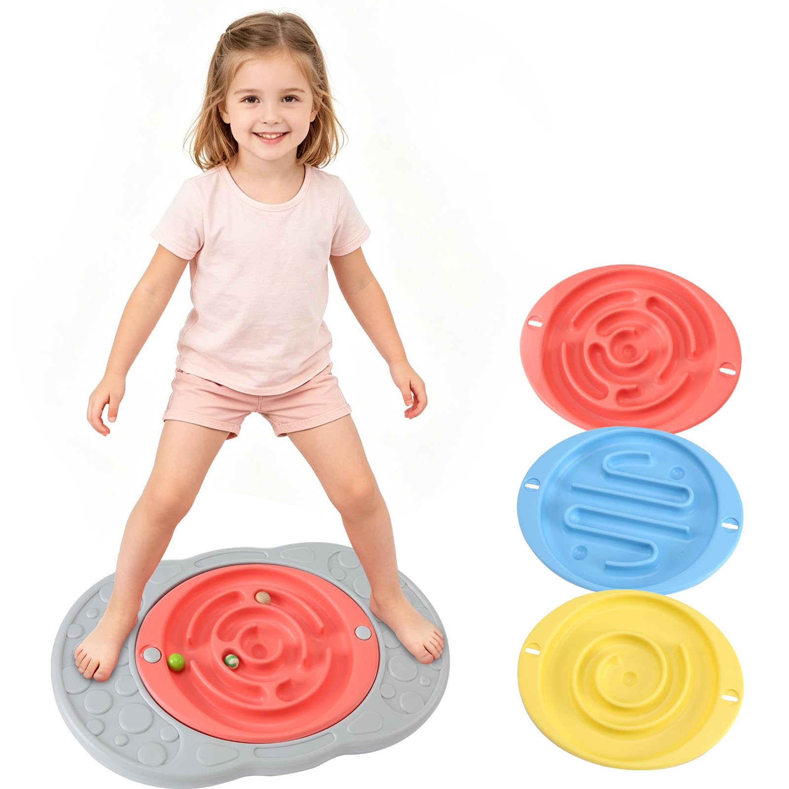 Balance Board mit Labyrinth für Kinder, Labyrinth Wackelbrett Schaukelwippe Sensorisches Training mit 2 Bällen & 2 Ersatz-Labyrinthscheiben, rutschfeste Pedale Indoor Outdoor für Jungen