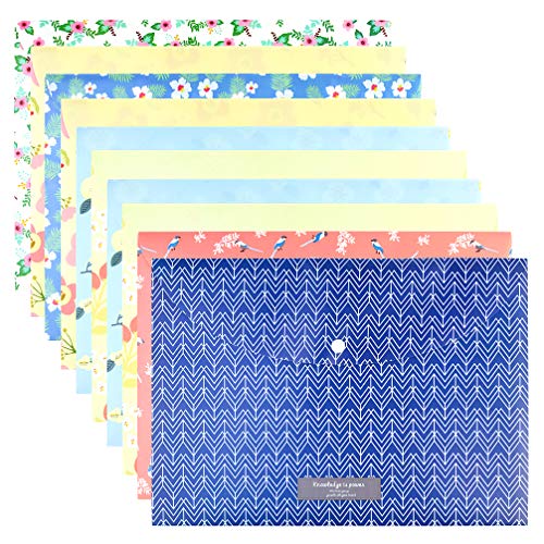 10 pcs 2 Style Floral Printed A4 Paper Document File Folder Poly Envelopes Document Organizer Booklet File Paper Folders with Snap Button 6 Color (6 Color, A4)