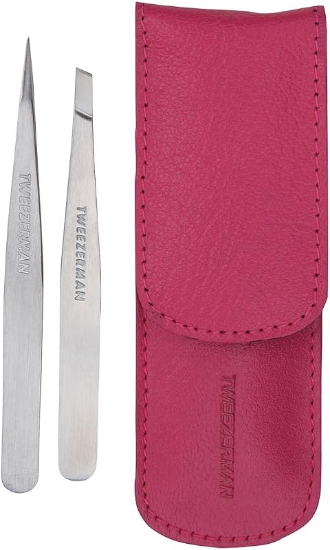 Tweezerman Petite Tweeze Set para Sobrancelhas com Estojo de Viagem, Cores Sortidas
