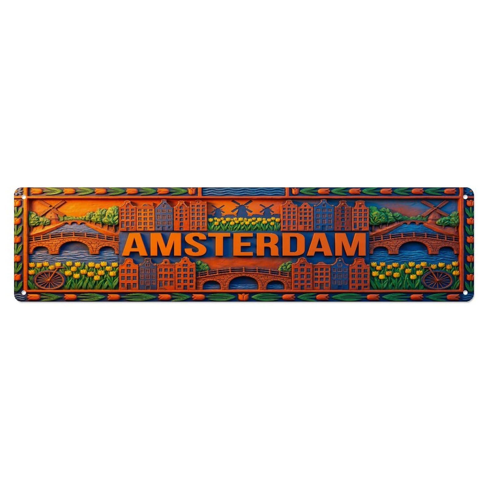 Xanthor Style Metal Tin Sign Vintage Amsterdam Netherlands Flag Pattern