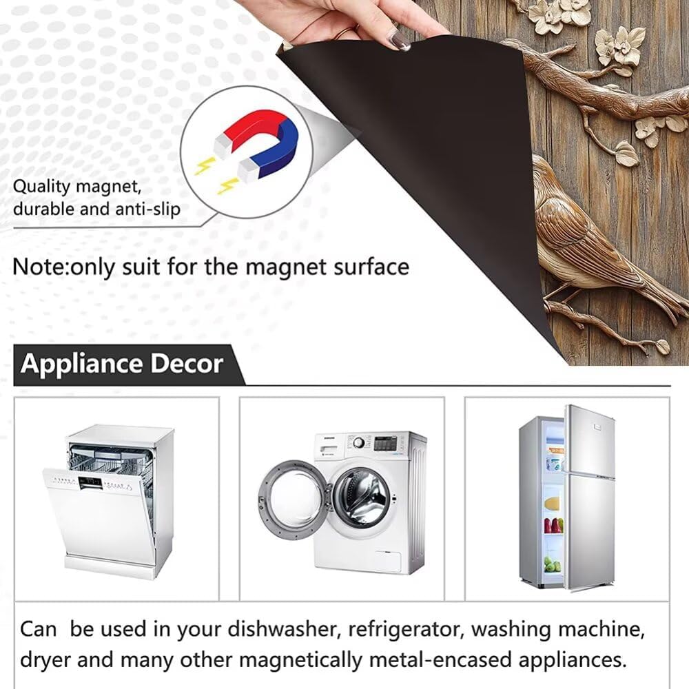 3D Wood Carving Flowers and Bird Dishwasher Magnet Cover Panel, Village White Flowers Sticker Cover for The Front Magnetic Decorative Refrigerator Bird Door Cover Home Decor - 23x26 Magnetic