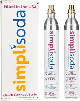 Simpli Soda 60L CO2 Canister Cylinders - Compatible w/Sodastream Quick Connect Only [Including ART, TERRA ENSO & DUO] - Soda Streaming Machine CO2 Tanks Gas Refill, | 14.5 oz, Set of 2