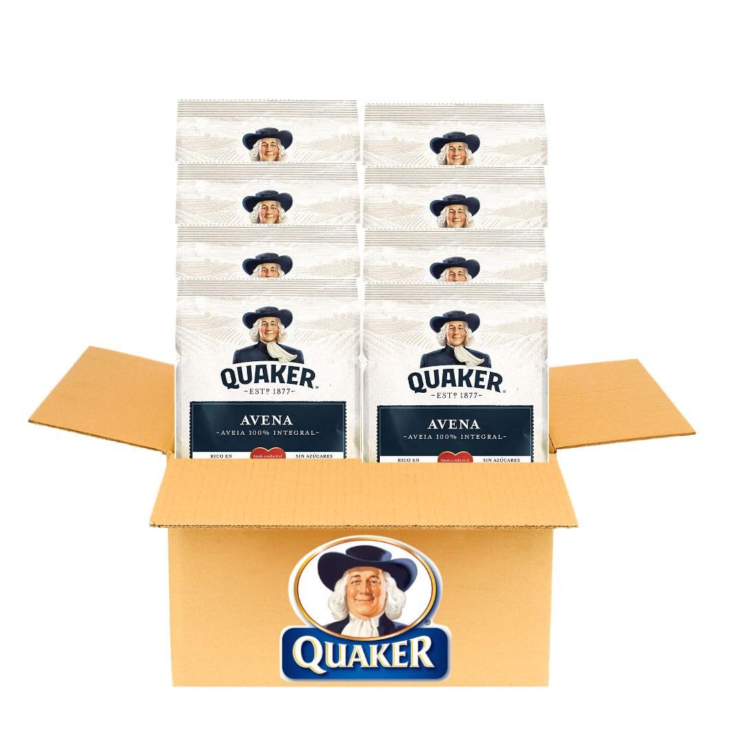 Quaker Hojuelas de Avena 100% Natural 500g x 8 Unidades | Caja Ahorro | Alta en Fibra | Ideal para Desayunos Saludables