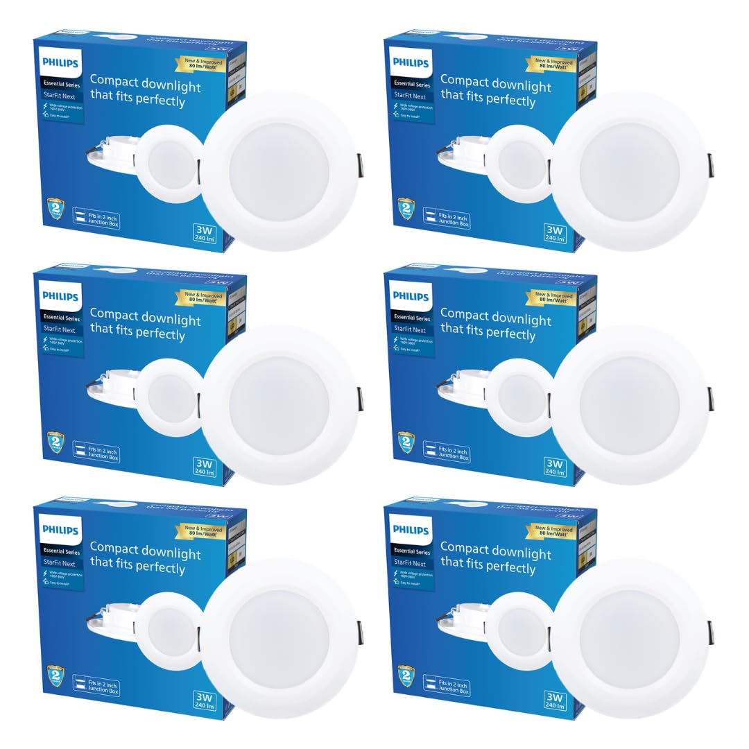Philips 3 Watt Starfit 2 inch Concealed JB Ceiling Light| for Both Normal & False Ceiling | Compatible with 2 inch Junction Box | Colour : Warm White | Pack of 6-image-20