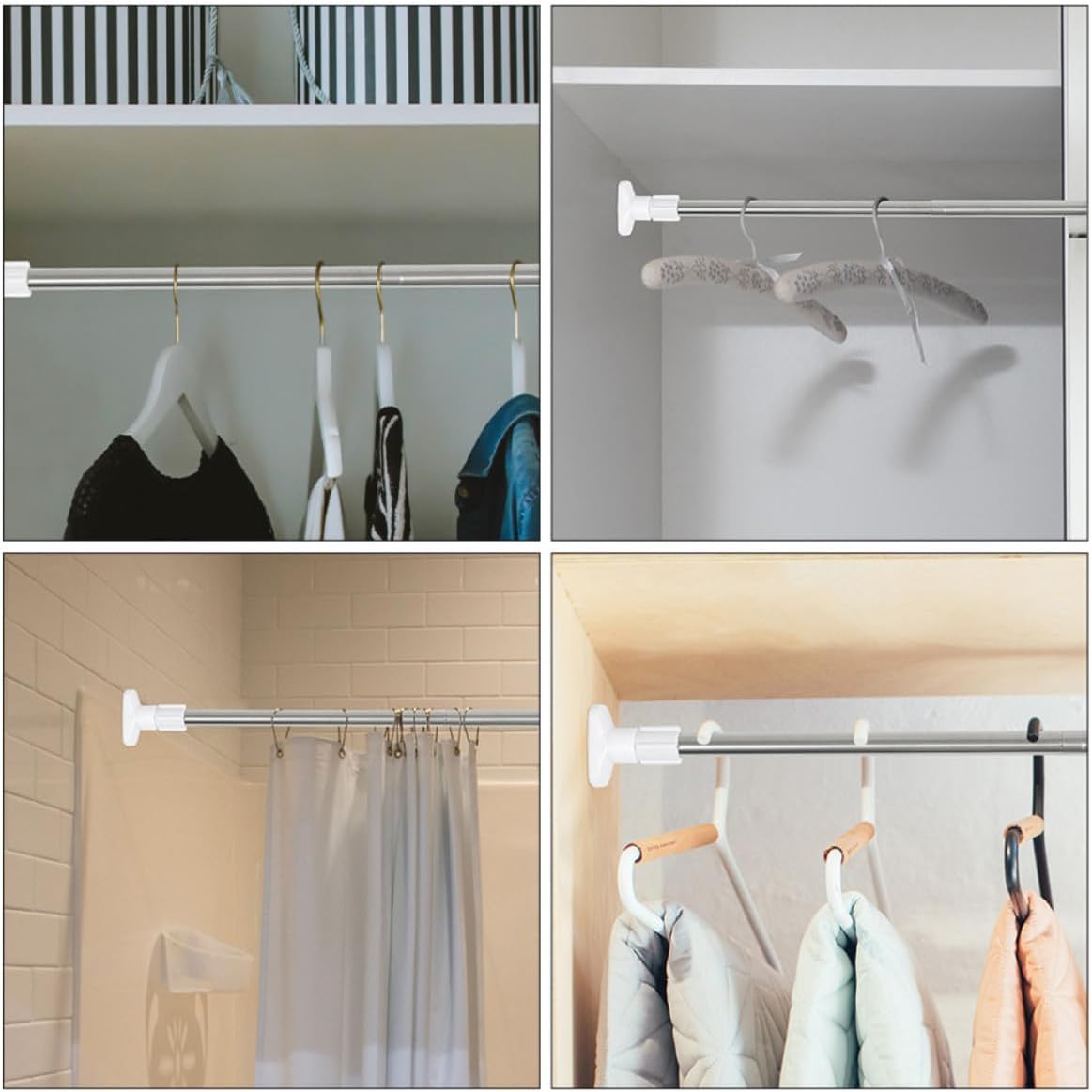 2pcs Stainless Steel Telescopic Clothes Rods Extendable 53-80cm Easy to Install No Drilling Closet and Bathroom Hanging Poles