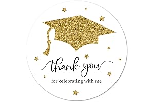 Gold White Graduation Thank You Stickers