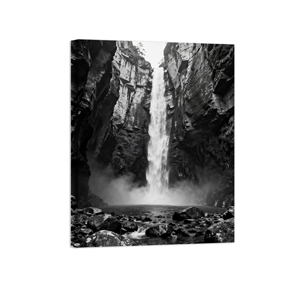 Waterfall River Black White Landscape Wall Art Prints 80x105cm Framed