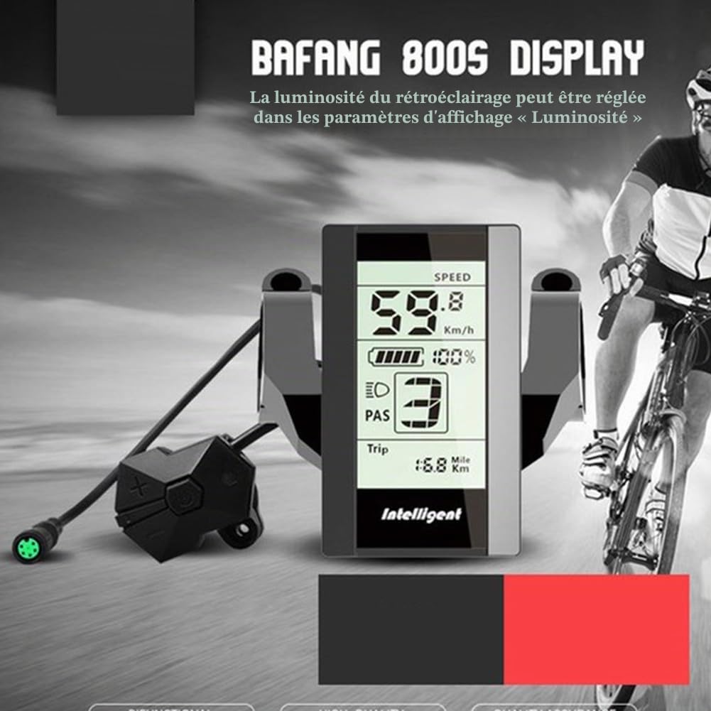 Écran LCD pour vélo électrique 800S pour Bafang BBS01 BBS02 HD Moteur central écran vertical