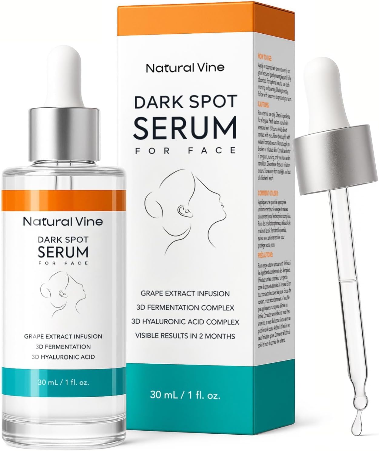 Natural Vine Dark Spot Serum: Dark Spot Remover for Face with Grape Extract Fermentation Complex Hyaluronic Acid Vitamin E for Brighter Even Skin Tone 1 FL OZ/30mL
