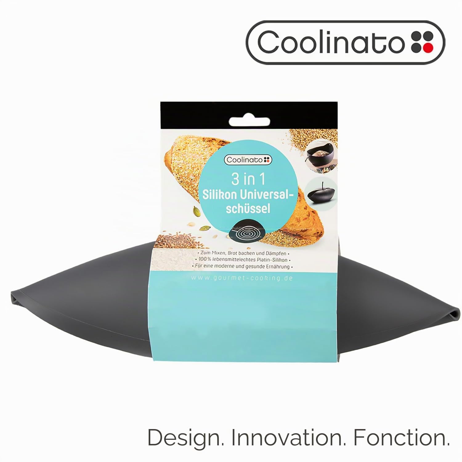 Coolinato Bol universel 3 en 1 en silicone, moule à pain pour cuire, mélanger et cuire à la vapeur, résistant à la chaleur jusqu'à 230 °C, 24cm