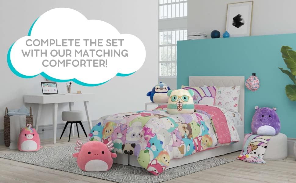 Miniatura 6 de Franco - Juego de sábanas de microfibra súper suave Squishmallows, 3 piezas, tamaño individual