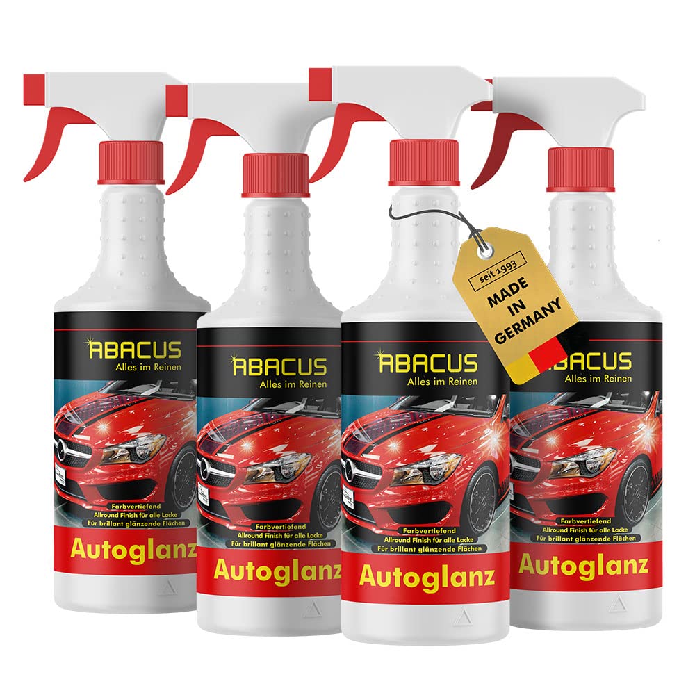 ABACUS® Autoglanz mit Lotus-Effekt, Glanzreiniger für brillanten Tiefenglanz, Glanzfinish, Detailer, Glanz Spray, Lackreiniger, Schnellwachs, Trockenwäsche Auto, Autoreiniger – Autoglanz 4X 750 ml