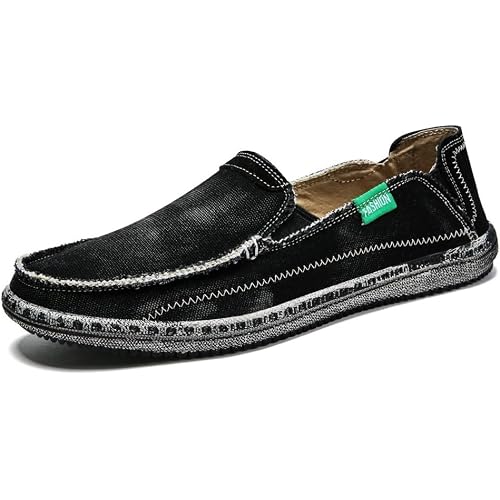 Men's Slip on Deck Shoes Loafers Canvas Boat Shoe Non Slip Casual Loafer Flat Outdoor Sneakers Walking