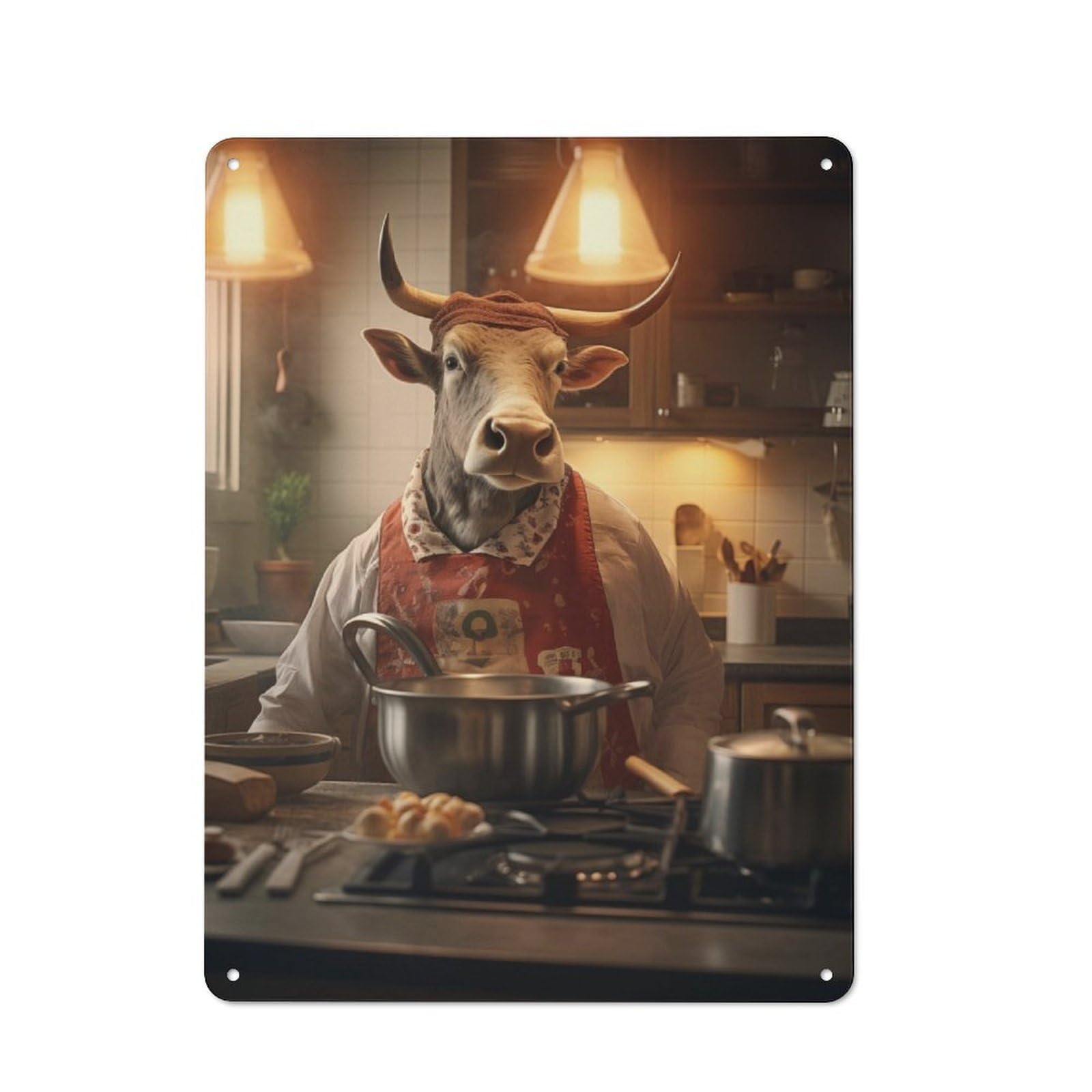 Junmoney Bull Cooking Kitchen Funny Classic Metal Gift Sign 40X30cm, Small Space Decor For Home, Shop, Pub Or Studio Wall