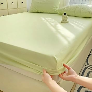 Twin 2 Piece Sheet Set Washed Cotton Bedsheets Creamy Green Bed Fitted Sheet 78.8W x 35.46L Inch