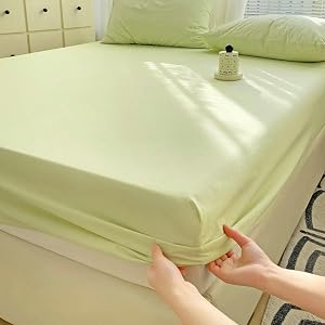 Twin 1 Piece Sheet Set Washed Cotton Mattress Protector Creamy Green Bed Skirts 78 8W x 35 46L