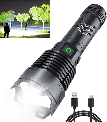 Linternas LED recargables de alto lúmenes, 120000 lúmenes, linternas tácticas superbrillantes, carga rápida, 5 modos de luz, zoomable, IPX5,