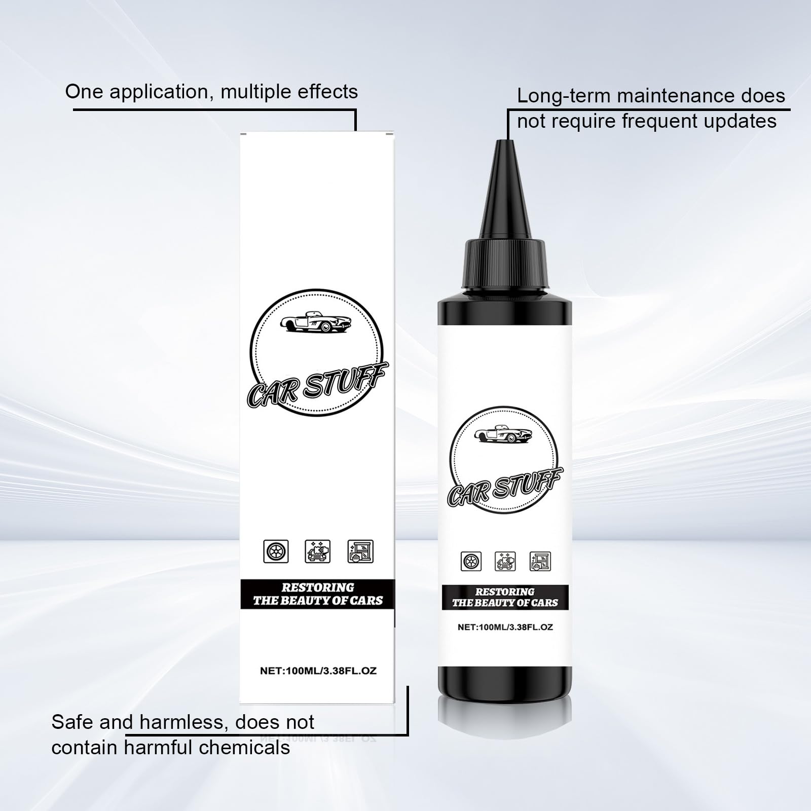 2Pcs Coating Agent for Car, Long-Lasting High Gloss Top Coat, Waterproof UV Resistant Dustproof, for Hood Side Trunk Front, 100ml/3.38fl.oz — view 3