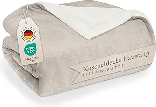 Blumtal Premium Sherpa Kuscheldecke flauschig 150x200 cm - Oeko-Tex zert. Sofa Decke mit Dicker Sherpa-Innenseite - super Flauschige Decke extra dick und wärmend - Throw Blanket - Almond Milk