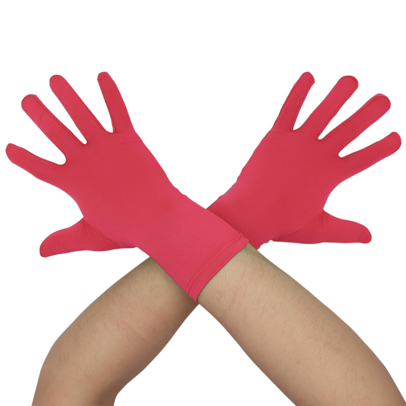 Aniler Men's and Women's Wrist Length Spandex Gloves Wedding Party Christmas Costume Party Dance Gloves, Red (watermelon), One Size