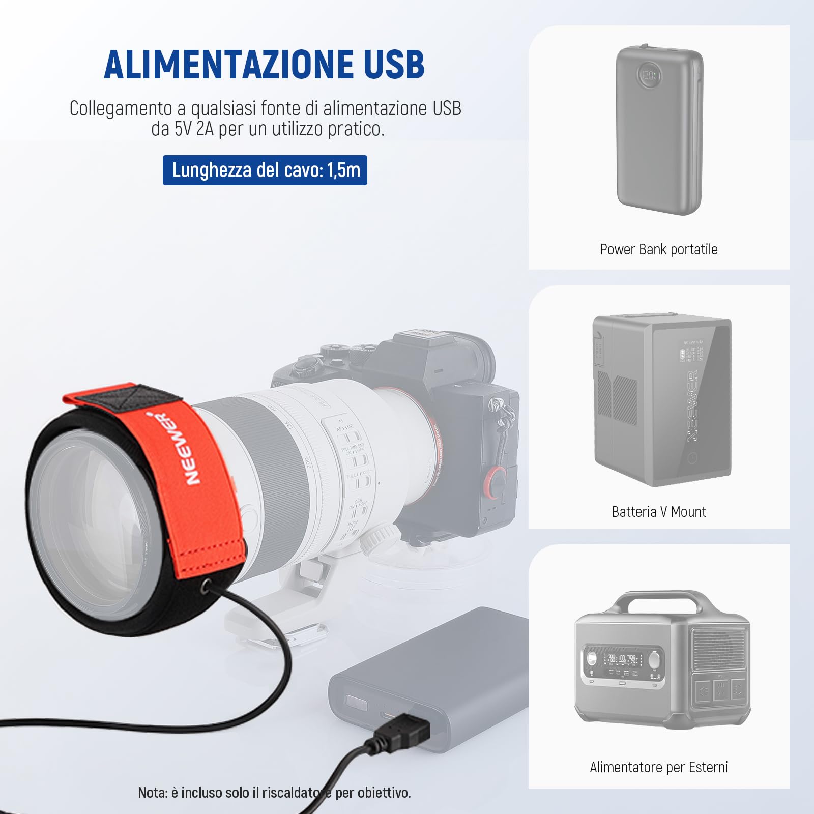 NEEWER Riscaldatore Obiettivo USB da 16"/400mm con 3 Impostazioni Temperatura, Striscia Riscaldante Anticondensa Antinebbia per Fotocamera DSLR Mirrorless Telescopi Binocoli Astrofotografia, HW-17B