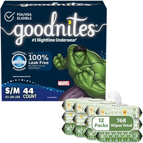 Miniatura 6 de Goodnites Paquete de toallitas y toallitas ropa interior GoodNites para niños, extra pequeña, 44 unidades y toallitas sensibles Huggies para el