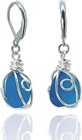 PEPELUALI Handmade Sea Glass Wire Wrap Drop Earrings - Beach Ocean Jewelry, Unique Summer Gifts for Women, Mom, Sister