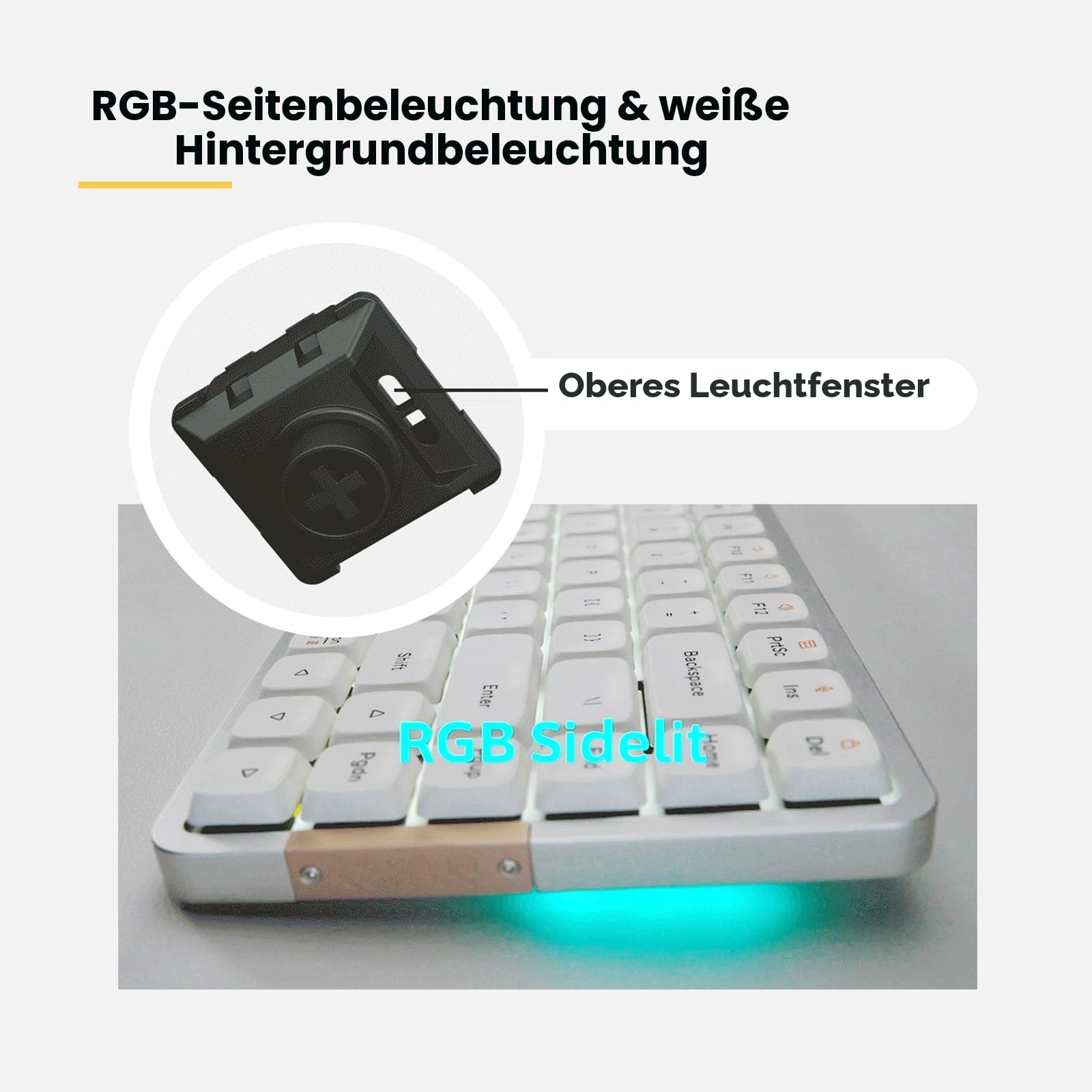 Flow Mechanische Tastatur mit niedrigem Profil, 100 Tasten, wiederaufladbar, kabellose Tastaturen mit Bluetooth und kabelgebundener Verbindung für Windows, Mac/Black Phantom Tactile Switches US-Layout