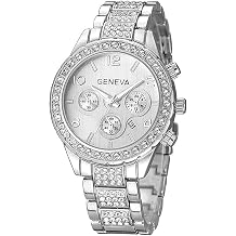 XCZAP Luxury Unisex Crystal Diamond Quartz Watch - Rose Gold/Silver Stainless Steel, Diamond-Studded Three-Eye Calendar, Fashion Casual Mechanical Style