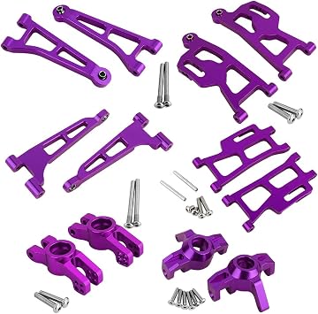 Aluminum Front Rear Swing Arm & Steering Knuckle C-Hub Kit Compatible with 1/14 MJX Hyper Go 14210 14209 H14BM RC Upgrade Parts Purple