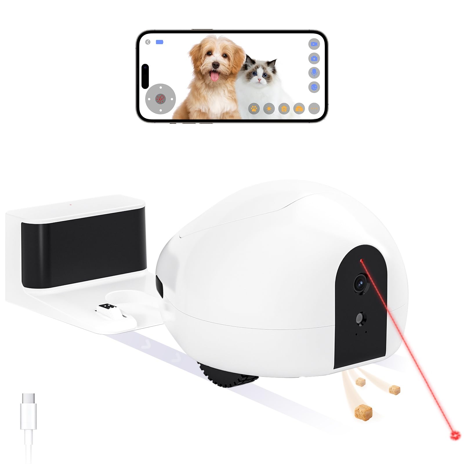 pumpkii Cat Camera with Interactive Pointer Toy, Moving Robot for Dog and Cat, Mobile Pet Camera Treat Dispenser with Phone App, Auto Recharging and Night Vision, Two-Way Audio (2.4G Wi-Fi Only)