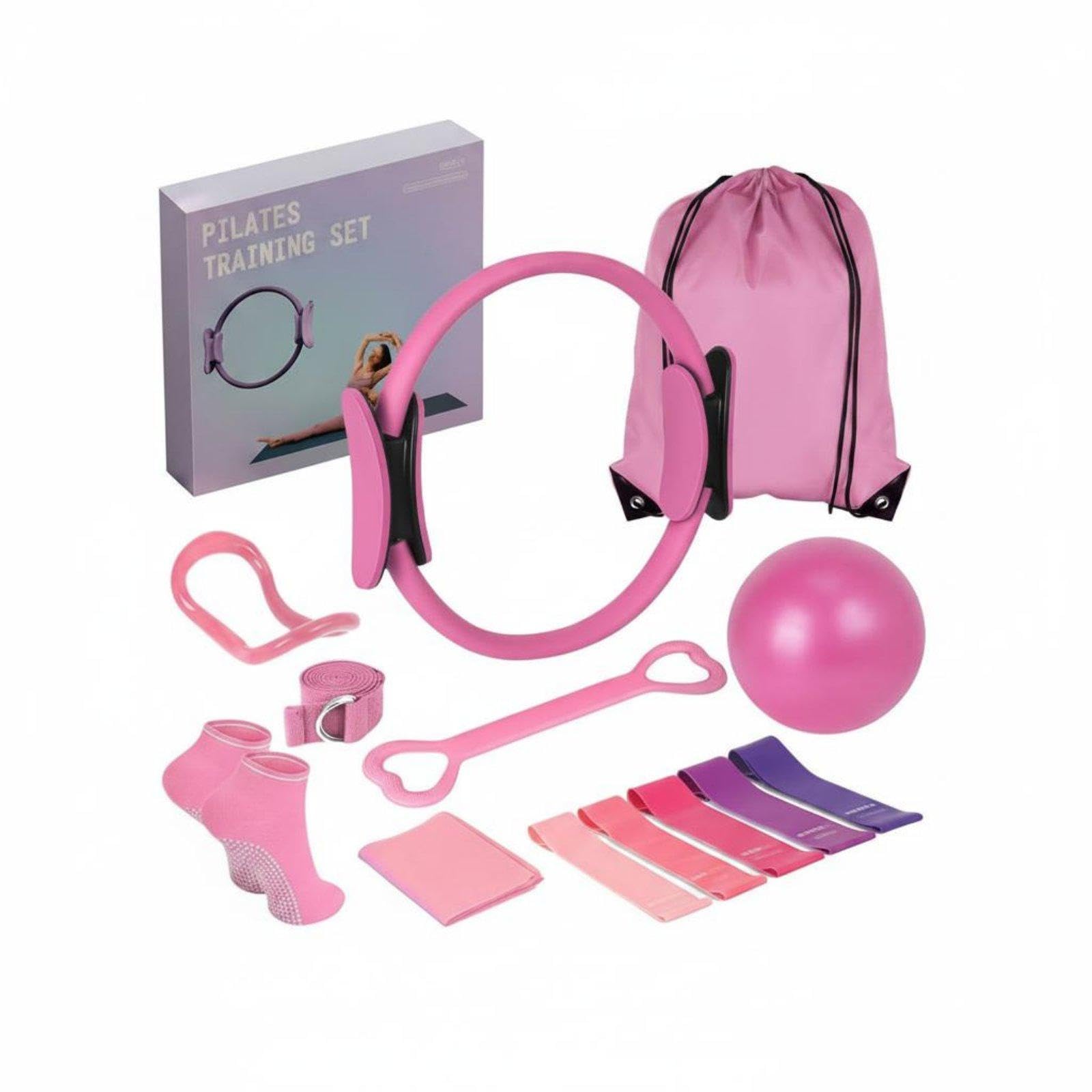 Meadawgs®13 Pieces 13 Piece Home Fitness Bundle Multi-Level Resistance Stretching and Fitness Equipment Bundle Travel-Friendly Pilates Loop Circle Set Pink Set 1|Sporting Goods|Fitness Running & Yoga-image-42
