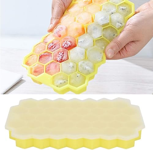 Miniatura 5 de Oumefar 2 cubos de hielo antiadherentes de silicona, 37 rejillas de colmena, bandejas de hielo hexagonales, mini bandeja para cubitos de hielo,