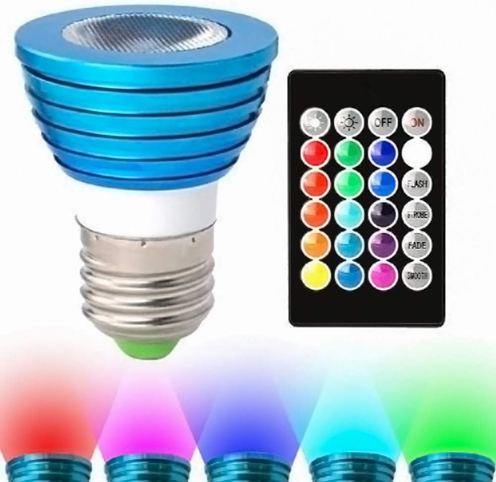 Hitlights Dimmable RGB LED Bulb , 3Watt Color Changing Light Bulb , Includes 24 Key Remote with 16 Colors and 8 Functions for Bedrooms Party Home Decorations (MR16 E26 Bas)