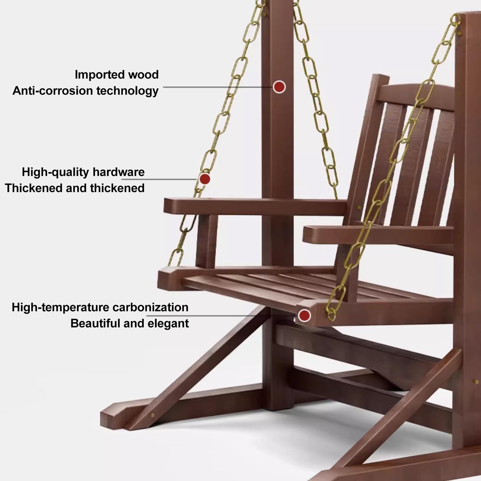 Silla columpio para exteriores con cadenas, columpio de madera para jardín, patio, césped, balcón y patio trasero