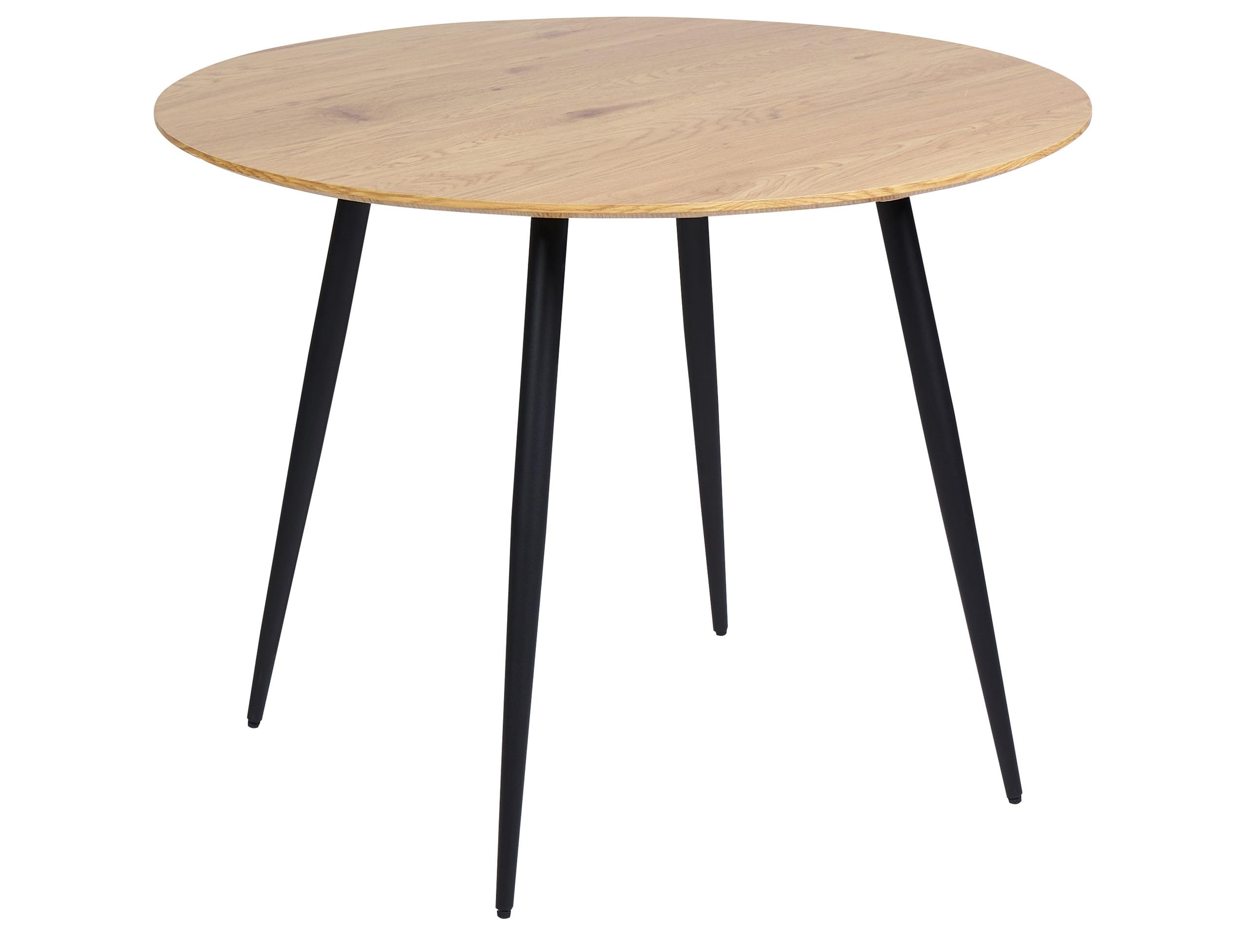 Nowoczesny stół okrągły do jadalni kuchni obiadowy bistro 100 cm metalowe nogi blat MDF jasny Bjorka