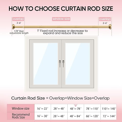 Miniatura 6 de SIMEWIN Barras de cortina para ventanas 48 a 84, oro