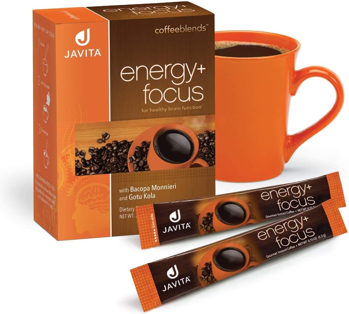 Energy + Focus Instant Coffee by Javita – Premium Arabica with Adaptogens – Clean Energy & Mental Clarity Support – Convenient Functional Coffee Medium Roast Coffee Mix (1 box/24 serv.)