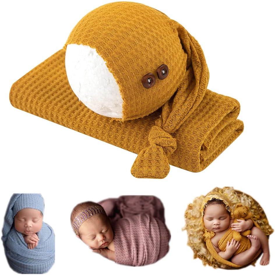 Coberllus Newborn Photography Wrap | Knot Hat & Stretch Wrap Blanket for Baby Photo Props | 15.74 X 59 inch Newborn Photo