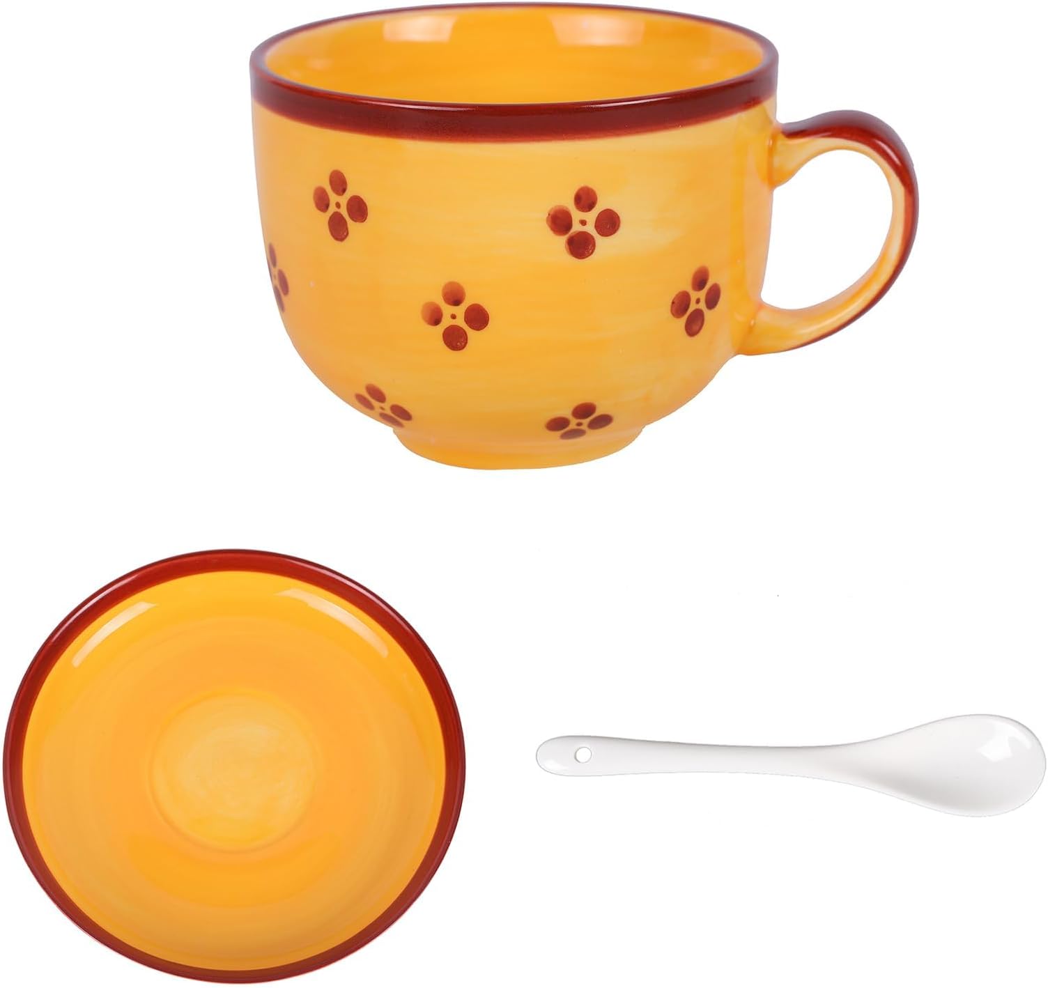 KINVI Friend TV Show Merchandise Coffee Mug Monica Apartment Coffee Cup Set,The Yellow/Maroon Print Dinnerware Set Like Used in FRIEND.1 Coffee cup+1 Dish+1 Spoon