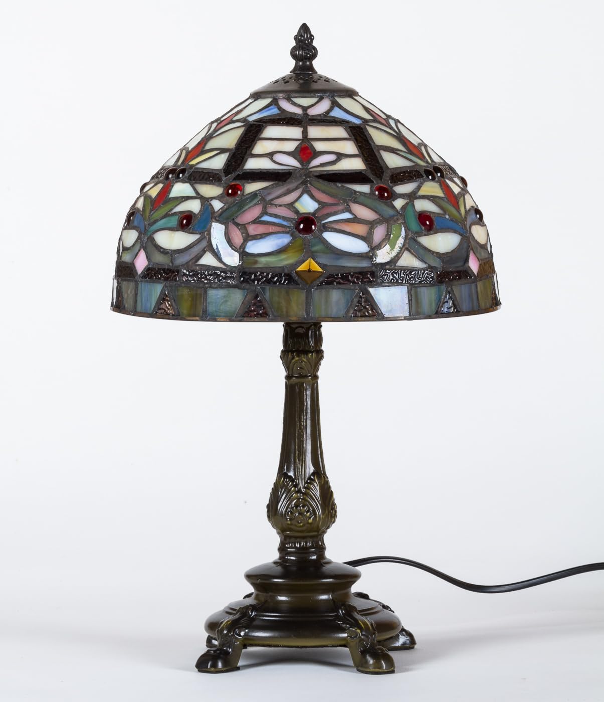 Tischlampe im Tiffany Stil 'Oriental 25', Tischleuchte mit Resin Fuß, 25x41cm, Handgefertigt aus Echtem Tiffany-Stained-Glas