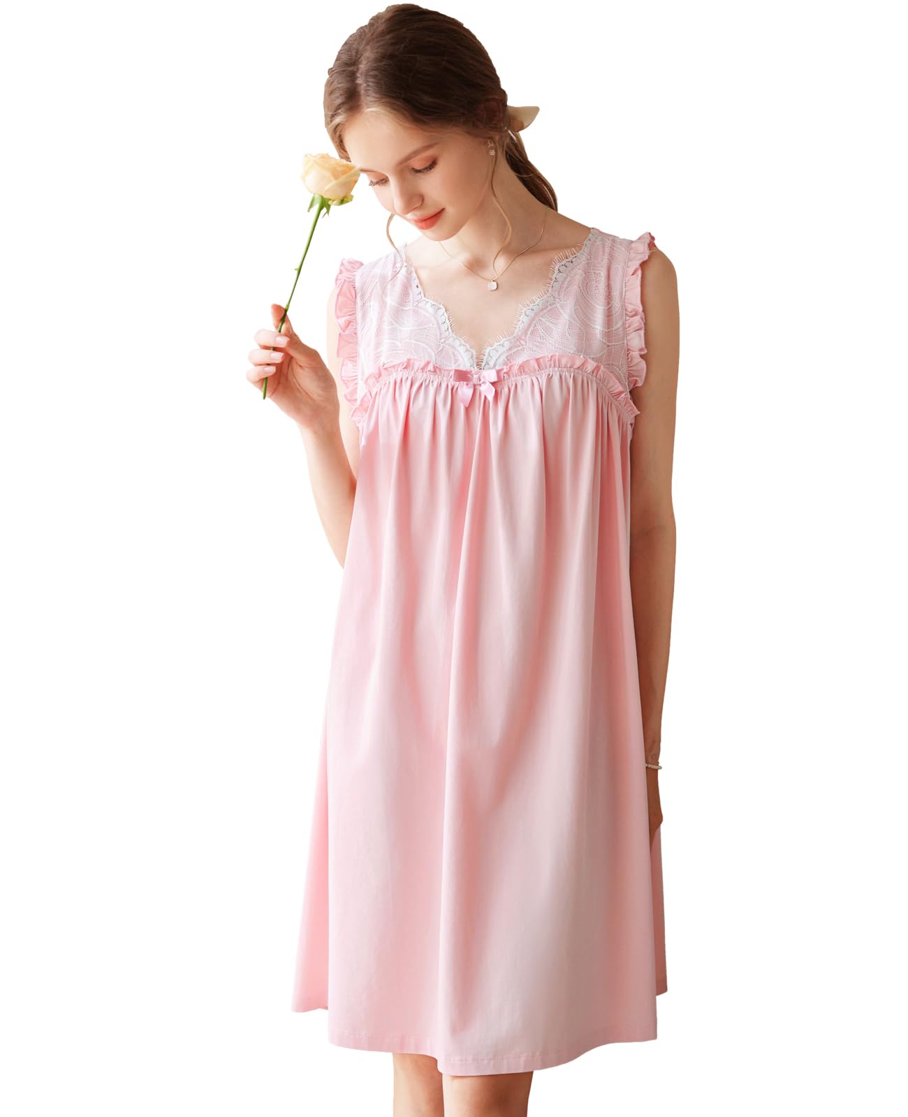 Nanxson Camisón sin Mangas de algodón para Mujer,Camisón de Encaje,Pijama | Ropa cómoda para estar por casa con cuello en V, Ropa de dormir blanca, Camisones de verano, Camisones de estilo victoriano