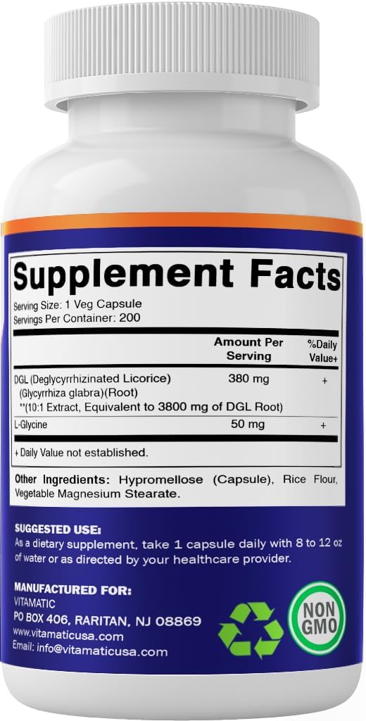 Vitamatic DGL Licorice 3800 mg Equivalent Per Serving (from 10:1 Extract 380 mg) - 10X Stronger - Supports Healthy Digestive & Respiratory Functions - 200 Capsules - Image 8