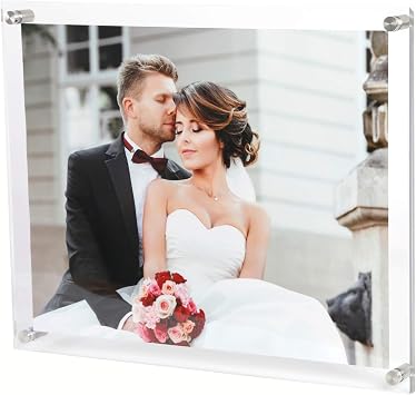 Magicool 11x14 Clear Acrylic Wall Mount Floating Double Panels Frameless Picture Frame for Picture Photo Degree Certificate Home or OfficeFull Frame is 12.5 x 15.5 inch 4 pack
