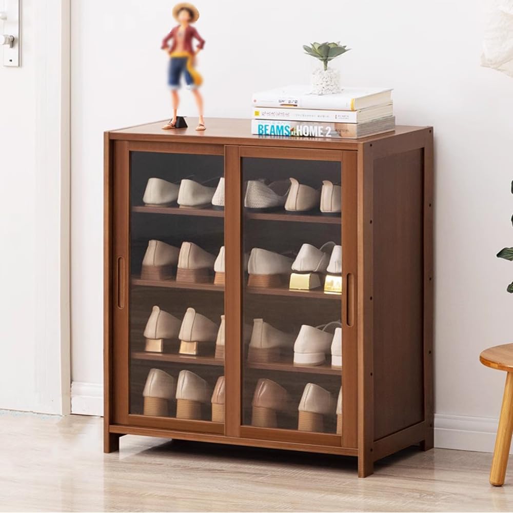 Meuble à chaussures en bambou à 4/8 niveaux et portes coulissantes