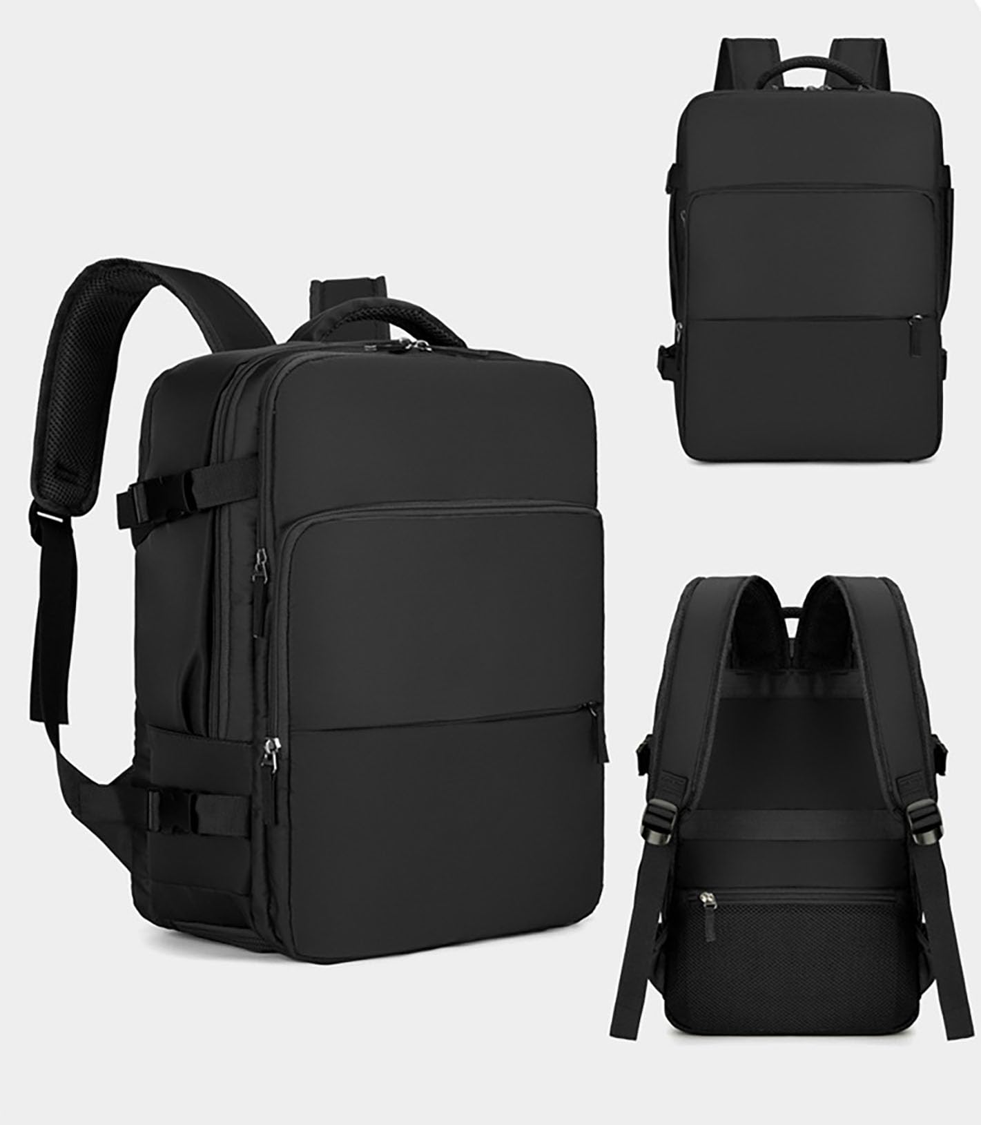 Zaino da viaggio, zaino per laptop di grande capacità con scomparto per scarpe, borsa da viaggio nera resistente all'acqua con cinghie traspiranti