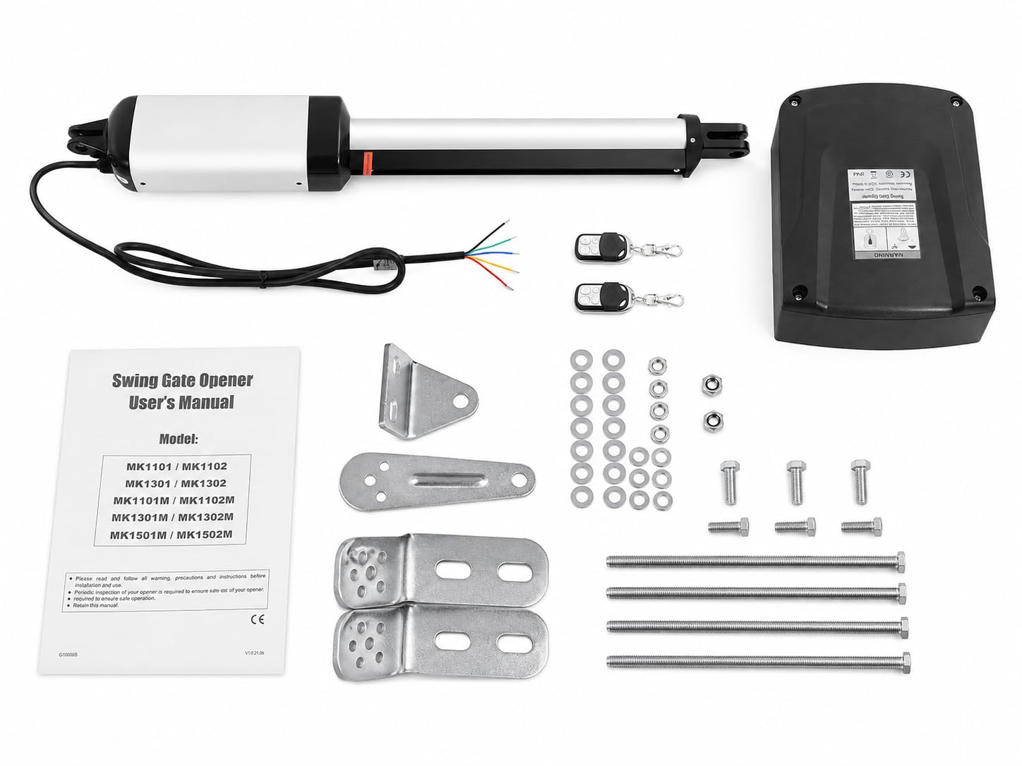 Attuatore automatico per cancello a battente, 300 kg, azionamento per cancello girevole, apricancelli girevoli, set max. 2,5 m o 300 kg, con 2 telecomandi, Swing Gate Opener (50 W)